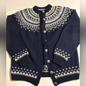 Navy Blue Vintage Norwegian Handknit Women's Cardigan